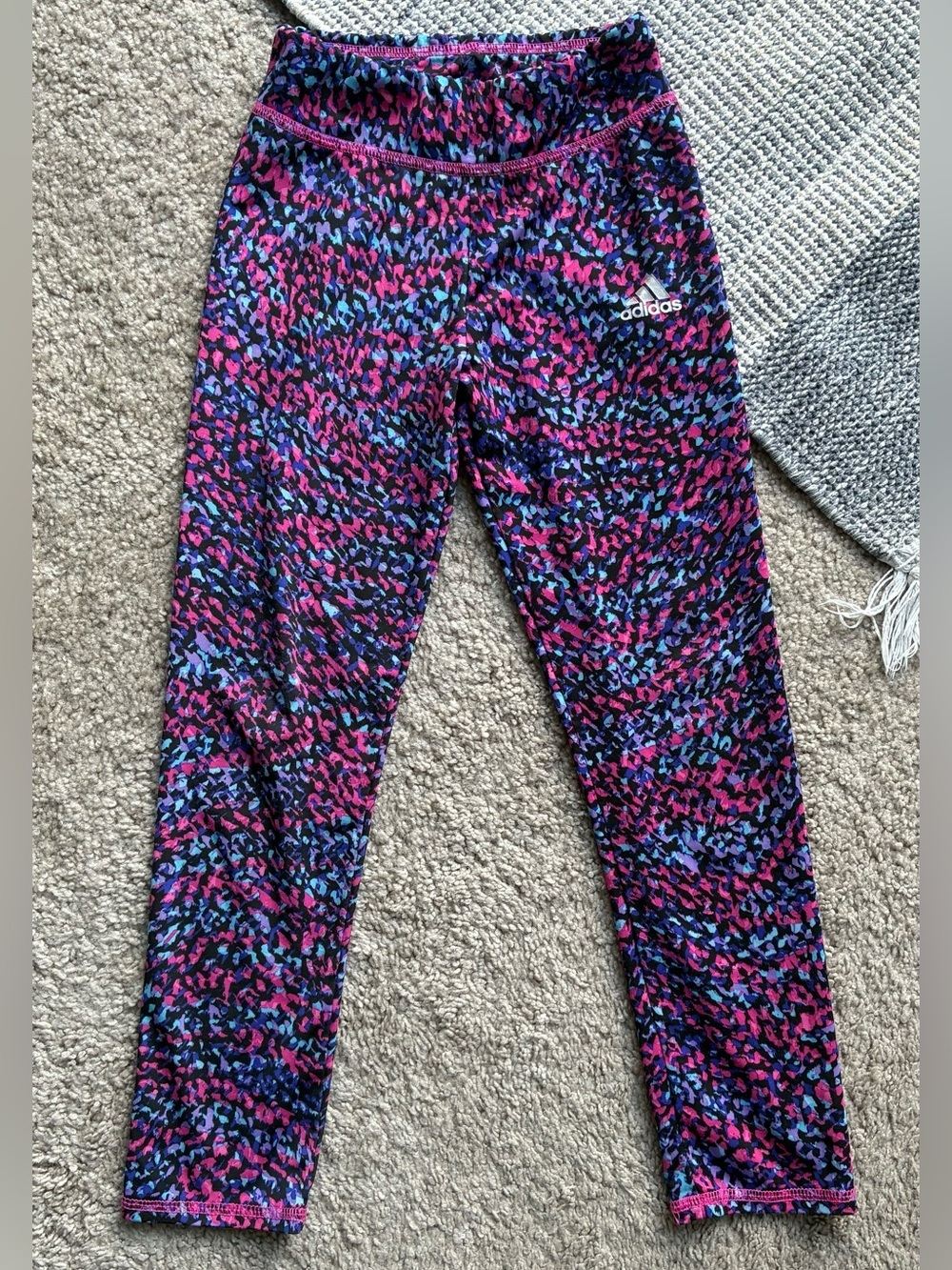 adidas Girls' Vibrant Pink, Blue & Purple Print Leggings